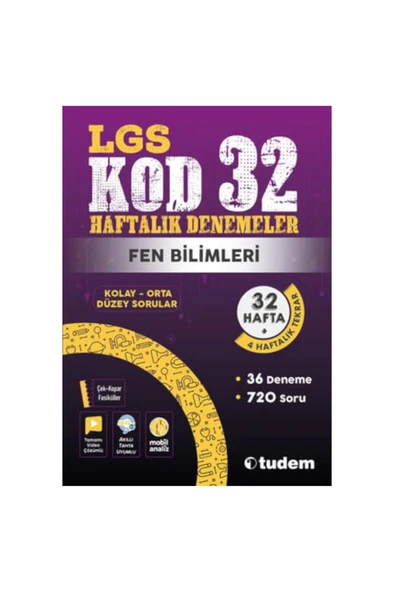 TUDEM LGS Kod 32 Haftalık Denemeler Fen Bilimleri ürün görseli 1