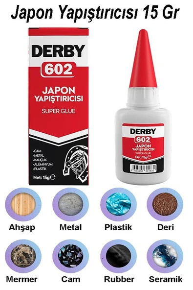 Derby 602 Japon Yapıştırıcı 15 gr 1 Adet Yüksek Yapıştırma Gücü Tek Bileşenli Düşük Viskozite Güçlü Yapıştırıcı 15gr ürün görseli 1