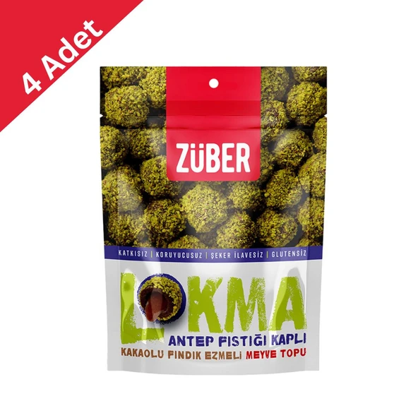 Züber Lokma Antep Fıstığı Kaplı Kakaolu Meyve Topu 96 g x 4 Adet ürün görseli 1