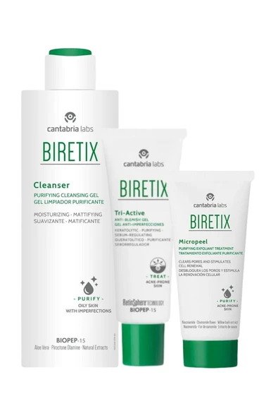 BİRETİX Cilt Bakım Seti | Jel Krem & Peeling & Temizleyici | Yağlı Aknli Gözenekli Ciltler ürün görseli 1