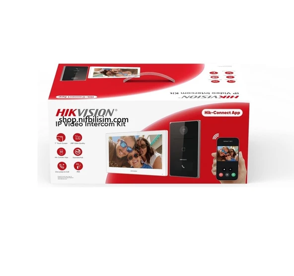 Hikvision DS-KIS608-P 7"inç Ekran 2mp IP Villa Kiti İç ve Dış Ünite Cat6 Kablo İle Çalışır IP İnterkom Seti ürün görseli 1