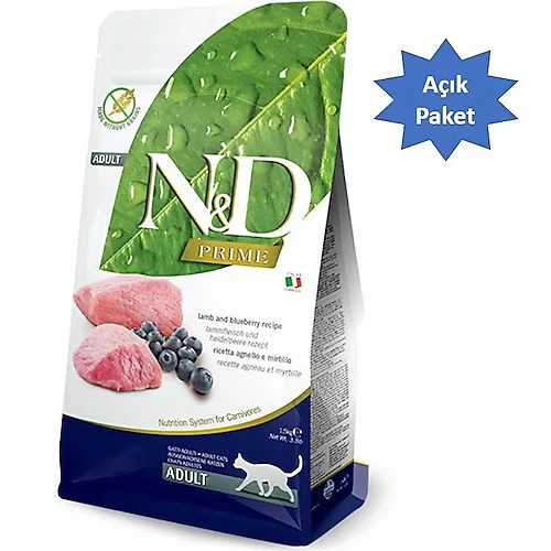 N&D Prime Tahılsız Kuzu Etli ve Yaban Mersinli 3 kg Yetişkin Kedi Maması - Açık Paket ürün görseli 1