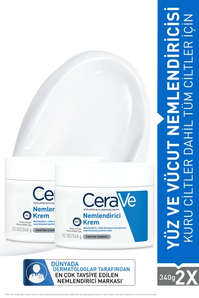 CERAVE Nemlendirici Yüz Ve Vücut Kremi-Kuru Ciltler İçin Seramid Ve Hyalüronik Asit İçerikli 340gr x 2 Adet ürün görseli 1