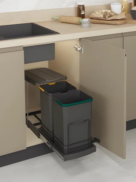 Starax S-2392-A Teleskopik Raylı Plastik 12+12 Lt. Antrasit Çöp Kovası ürün görseli 1