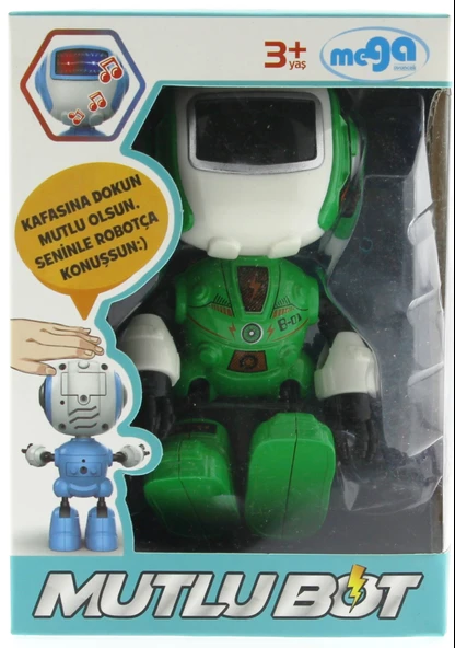 Dekoratif Sesli Işıklı Mini Sevimli Yeşil Robot - Resim 2