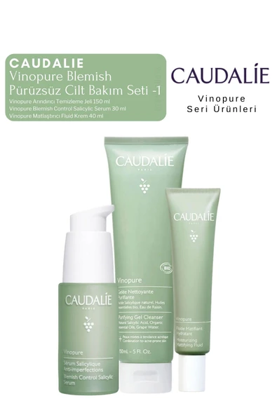 CAUDALİE Vinopure Blemish Pürüzsüz Cilt Bakım Seti -1 | Serum - Krem -Temizleme Jeli Orijinal Boy ürün görseli 1