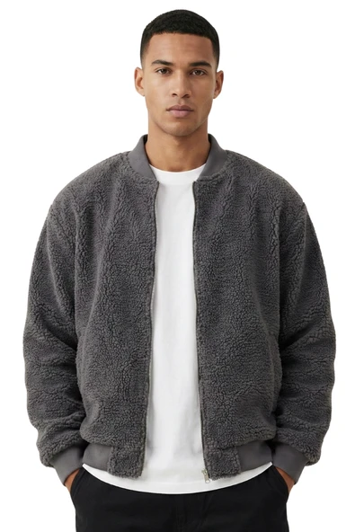 Erkek Bomber Mont Peluş İçi Astarlı Oversize Geniş Kalıp Sherpa Kuzu Kumaş Spor Mont ürün görseli 1