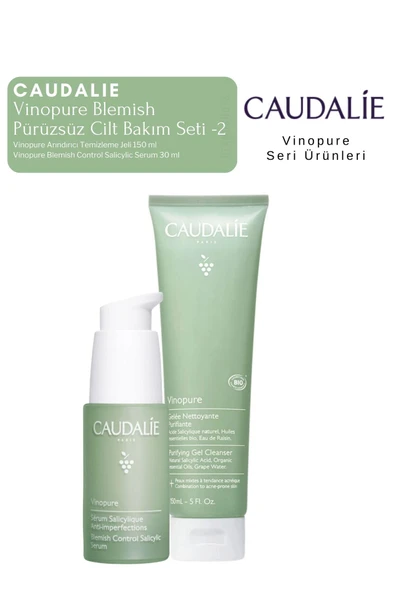 CAUDALİE Vinopure Blemish Pürüzsüz Cilt Bakım Seti -2 | Serum -Temizleme Jeli Orijinal Boy ürün görseli 1