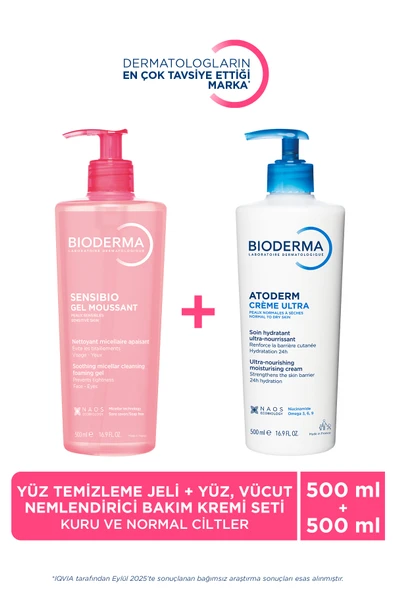 BİODERMA Normal Ciltler Micellar Yüz Temizleme Jeli & Kuru Ciltler Nemlendirici Yüz, Vücut Kremi 2'li Set ürün görseli 1