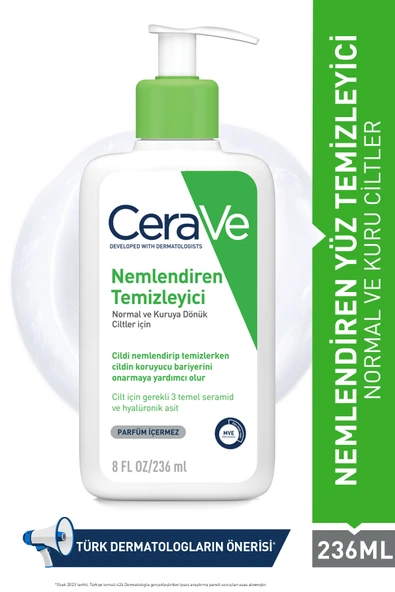 CERAVE Normal ve Kuruya Dönük Ciltler için Seramid & Hyalüronik Asit İçeren Nemlendiren Temizleyici 236ml ürün görseli 1