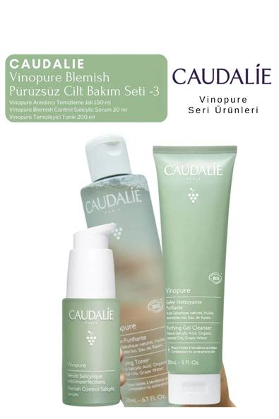 CAUDALİE Vinopure Blemish Pürüzsüz Cilt Bakım Seti -3 | Serum -Tonik - Temizleme Jeli Orijinal Boy ürün görseli 1