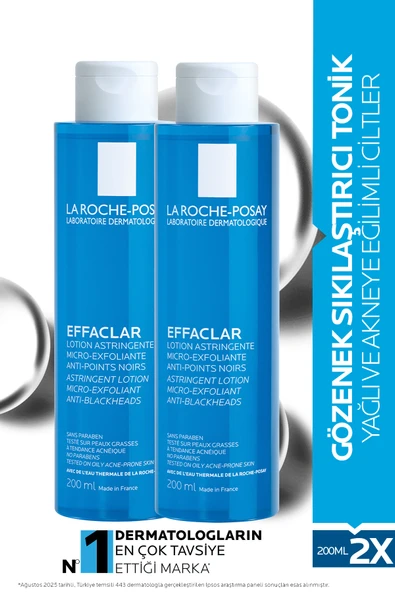 LA ROCHE POSAY Yağlı ve Akneye Eğilimli Ciltler İçin Siyah Nokta ve Gözenek Sıkılaştırıcı Effaclar Tonik 200ml X2 ürün görseli 1