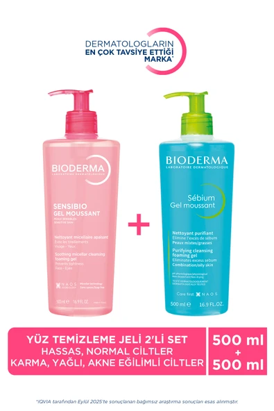 BİODERMA Hassas ve Normal Ciltler & Karma, Yağlı ve Akne Eğilimli Ciltler İçin Yüz Temizleme Jeli 2'li Set ürün görseli 1