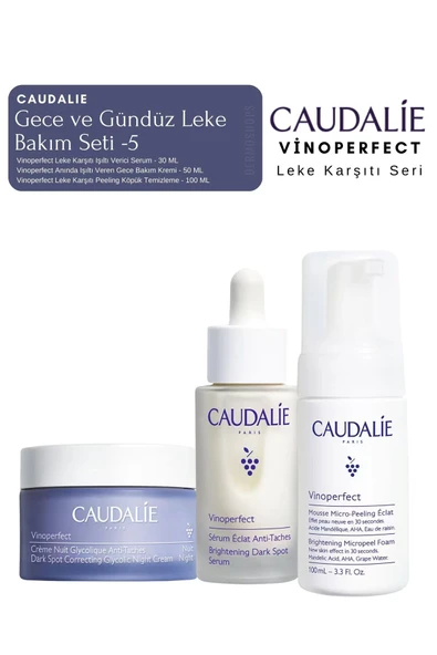 CAUDALİE Vinoperfect Leke Bakım Seti -5 | GECE KREMİ & SERUM & Temizleme Peeling Köpük Orijinal Boy ürün görseli 1