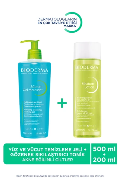 BİODERMA Sebium Foaming Gel Eğilimli Ciltler Temizleme Jeli 500ml & Gözenek Sıkılaştırıcı Tonik ürün görseli 1