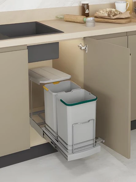Starax S-2392-G Teleskopik Raylı Plastik 12+12 Lt. Gri Çöp Kovası ürün görseli 1
