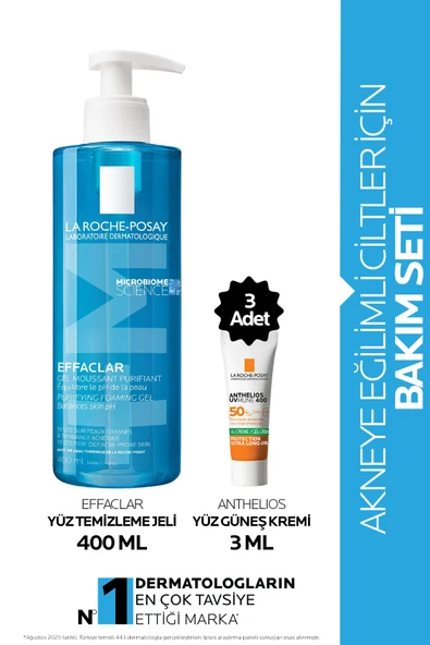 LA ROCHE POSAY Akneye Eğilimli Ciltler İçin Bakım Seti: Effaclar Temizleme Jeli 400ml & Anthelios Güneş Kremi 3mlx3 ürün görseli 1