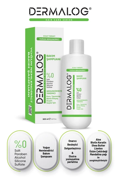 DERMALOG Kuru Yıpranmış Saçlar Için Yoğun Nemlendirici Ve Onarıcı Saç Bakım Şampuanı 500 ml ürün görseli 1