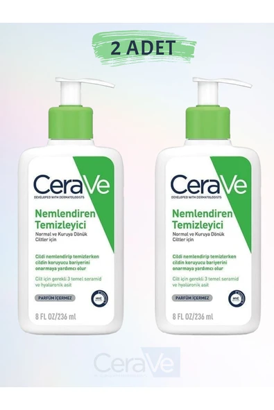 CERAVE Nemlendiren Temizleyici 236 ML ( 2 ADET) NORMAL VE KURUYA DÖNÜK CİLTLER İÇİN NEMLENDİREN TEMİZLEYİCİ ürün görseli 1