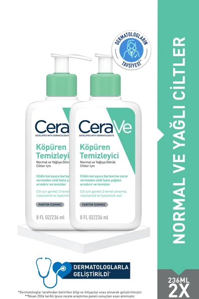 CERAVE Normal/Yağlı Ciltler İçin Cilt Bakım Seti: Niasinmaid &Hyalüronik Asitli Köpüren Temizleyici 236mlx2 ürün görseli 1