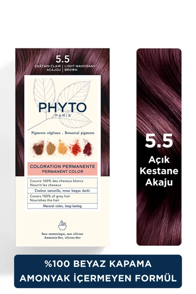 PHYTO Color Amonyaksız Kalıcı Doğal Içerikli Bitkisel Saç Boyası 5.5 Açık Kestane Akaju ürün görseli 1