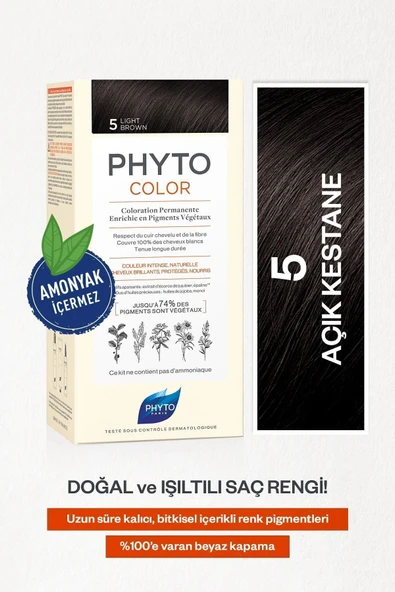 PHYTO Phytocolor 5 Açık Kestane Amonyaksız Kalıcı Bitkisel Saç Boyası ürün görseli 1