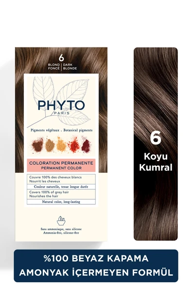 PHYTO Color Amonyaksız Kalıcı Bitkisel Saç Boyası 6 Koyu Kumral ürün görseli 1