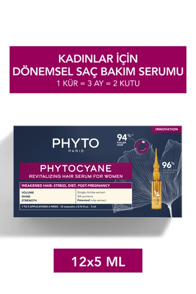 PHYTO Cyane Kadın Saç Dökülmesine Karşı Serum 12 Ampülx5 ml Dönemsel Saç Dökülmesi Yoğun Bakım Kürü ürün görseli 1
