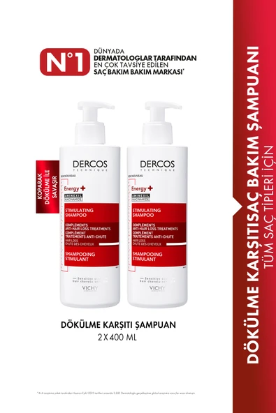 VİCHY Dercos Energy+ Niasinamid İçeren Koparak Dökülme Karşıtı Şampuan 400 ml X 2 ADET ürün görseli 1