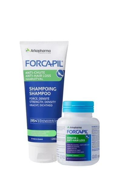 ARKOPHARMA Forcapil Keratin Saç Dökülme Karşıtı Bakım Set DS | Keratin Şampuan + Keratin Saç Takviye Edici Gıda ürün görseli 1