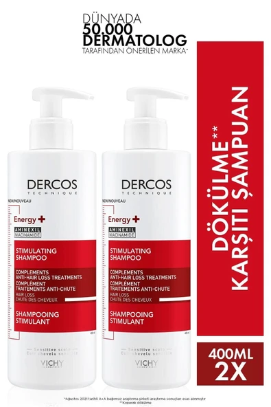 VİCHY Dercos Energising - AMINEXIL® VE PP/B5/B6 Vitaminleri İçeren Saç Dökülmesine Karşı Şampuan 2*400 ml ürün görseli 1