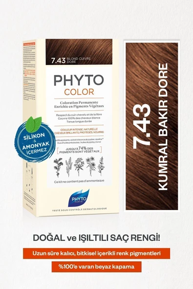 PHYTO Phytocolor 7.43 Kumral Bakır Dore Amonyaksız Kalıcı Bitkisel Saç Boyası ürün görseli 1