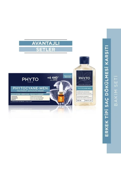 PHYTO Cyane Erkek Tipi Kronik Saç Dökülmesine Karşı Bakım Serumu & Saç Dökülmesi Karşıtı Şampuan Seti ürün görseli 1