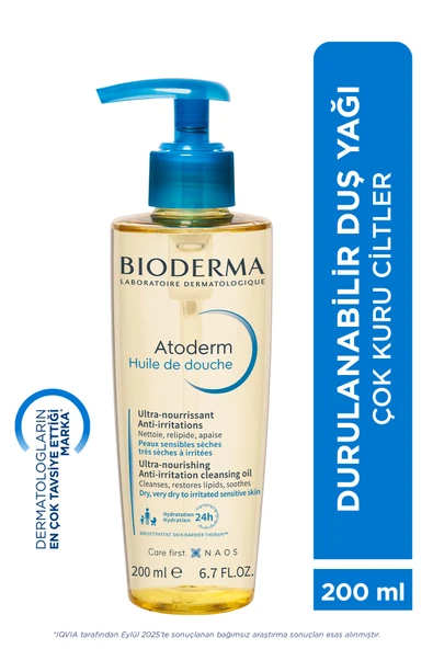 BİODERMA Atoderm Shower Oil Çok Kuru Cilt Bebek, Çocuk, Yetişkin Nemlendirici Temizleyici Duş Yağı 200 ml ürün görseli 1