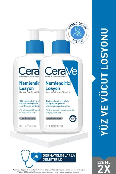 CERAVE Nemlendirici Losyon Kuru Ciltler Seramid Ve Hyalüronik Asit Içerikli Yüz Vücut 236ml X2 ürün görseli 1