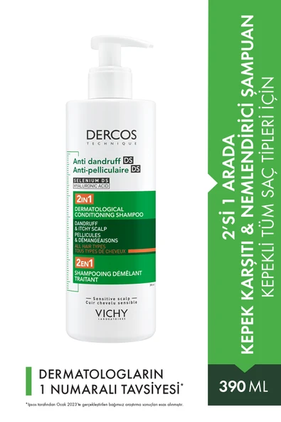 VİCHY Dercos Hyalüronik Asit İçeren Kepek Karşıtı & Nemlendirici 2'si 1 Arada Şampuan 390 ml ürün görseli 1