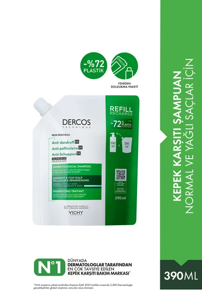 VİCHY Dercos Kepek Karşıtı Normal/Yağlı Saçlar İçin Şampuan Refill Yeniden Doldurulabilir Paket 390 ml ürün görseli 1