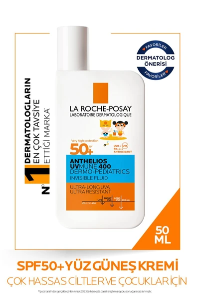 LA ROCHE POSAY Anthelios Dermo Pediatrics Uvmune 400 Invisible Fluid Yüz Güneş Kremi SPF50+ 50ML 333 ürün görseli 1
