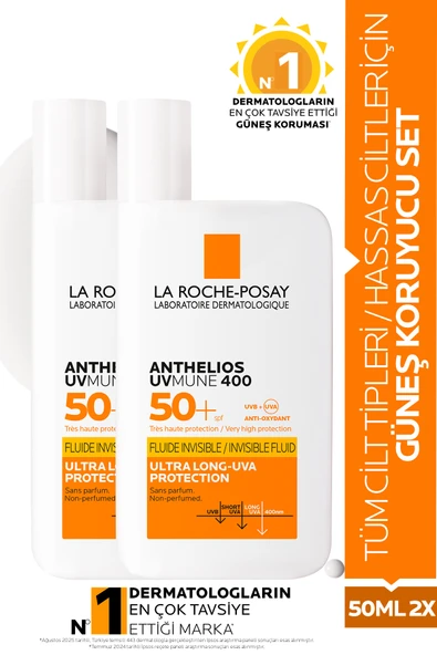LA ROCHE POSAY Tüm Cilt Tipleri İçin Uygun Yüz Cilt Bakım Seti: Antehlios Uvmune Fluid Güneş Kremi SPF50+ 50ML X2 ürün görseli 1