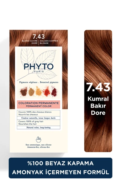 PHYTO Color Amonyaksız Kalıcı Doğal Içerikli Bitkisel Saç Boyası 7.43 Kumral Bakır Dore ürün görseli 1