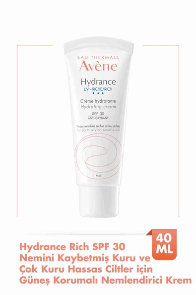 AVENE Hydrance Rich SPF30  Kuru ve Hassas Ciltler için Güneş Korumalı Nemlendirici Krem 40 ml ürün görseli 1
