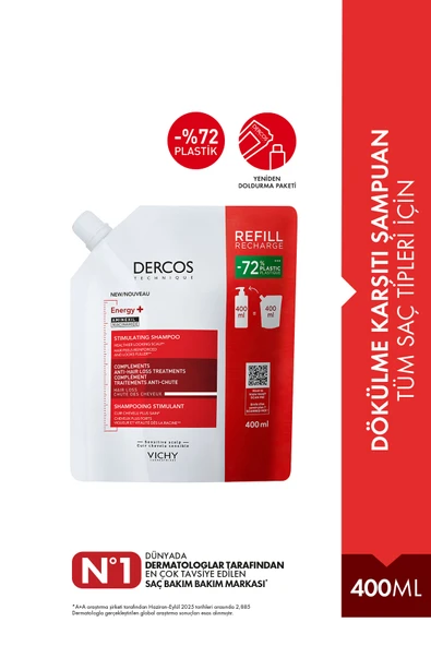 VİCHY Dercos Energy+ Saç Dökülme Karşıtı Şampuan Yeniden Dolum Paketi - Refill 400 ml ürün görseli 1