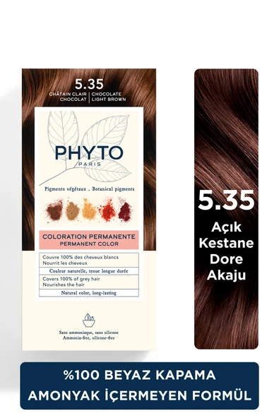 PHYTO Coloramonyaksız Kalıcı Doğal Içerikli Bitkisel Saç Boyası 5.35 Açık Kestane Dore Akaju ürün görseli 1