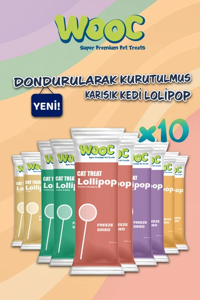 Wocc Dondurularak Kurutulmuş Karışık Lezzetli Kedi Lolipop x 10 Adet ürün görseli 1