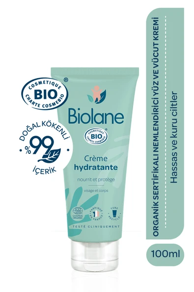 BİOLANE %99 Doğal İçerikli Hassas Ciltler için Nemlendirici Organik Bebek Çocuk Yüz ve Vücut Kremi (100ml) ürün görseli 1