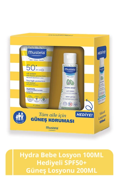MUSTELA Spf50+ Çok Yüksek Koruma Faktörlü Güneş Losyonu 200ml + Hydrabebe Vücut Losyonu 100ml 350410 ürün görseli 1