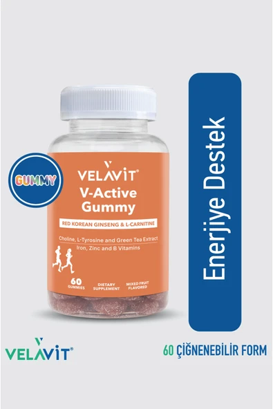 VELAVİT V-Active Gummy - Enerji için Günlük Destek - 60 Adet Çiğnenebilir Vitamin ürün görseli 1