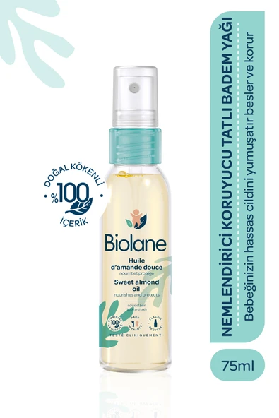 BİOLANE %100 Doğal Hassas Ciltler için Yumuşatıcı Besleyici Koruyucu Tatlı Badem Yağı Spreyi (75ml) ürün görseli 1