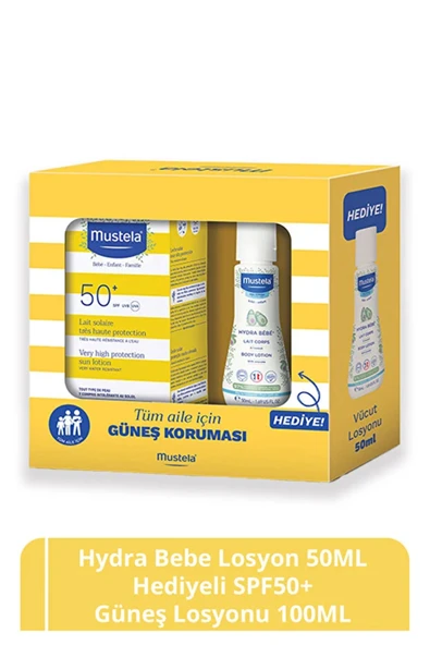 MUSTELA Hydra Bebe Losyon 50ml Hediyeli SPF 50+ Güneş Koruyucu Tüm Cilt Tipleri Bebek Çocuk Yetişkin 100ml ürün görseli 1