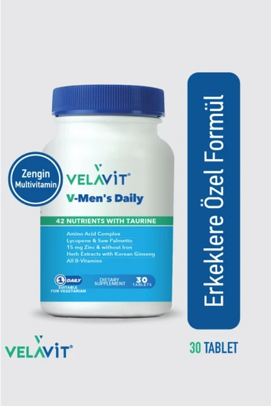 VELAVİT V-Mens Daily 30 Tablet Erkekler İçin Takviye Edici Gıda ürün görseli 1